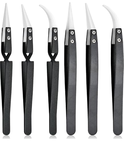 HARFINGTON 4-Pack Precision Reverse Ceramic Tweezers – 5.39" X 0.35" Tilted Tip, Heat Resistant, Non-Conductive, For Electronics & Soldering (Black)