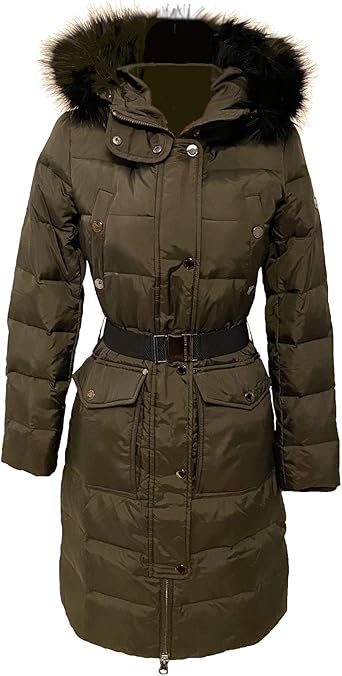 michael kors belted faux fur trim puffer coat