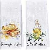 wjrsxilt 2 Pack Italian Kitchen Towels, Olive Oil and Cheese Towel Set, Italian Decor, Cooking Gift, Cook's Gift, Cooking Kitchen Gifts for Friends,Mom,Neighbor