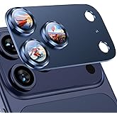 Uyiton Compatible with iPhone 17 Pro Max Camera Lens Protector - [Not Easy to Break][Strong Adsorption][Case-Friendly] Metal Tempered Glass Rear Camera Screen Cover - Deep Blue