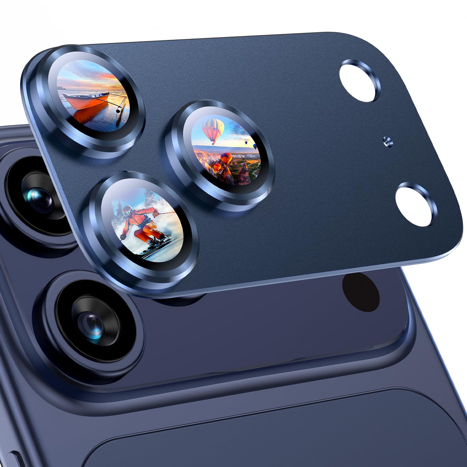 Photo 1 of Uyiton Compatible with iPhone 17 Pro Max Camera Lens Protector - [Not Easy to Break][Strong Adsorption][Case-Friendly] Metal Tempered Glass Rear Camera Screen Cover - Deep Blue