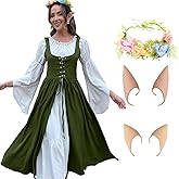 ZhouBoat Renaissance Dresses Medieval Costume for Women with Elf Ears and Flower Crown