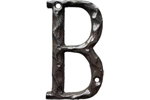 JERRYBABY 5 Inch House Letters, Rustic Cast Iron Metal Home Address Number & Letters/Unique Hammered Look, Letter B
