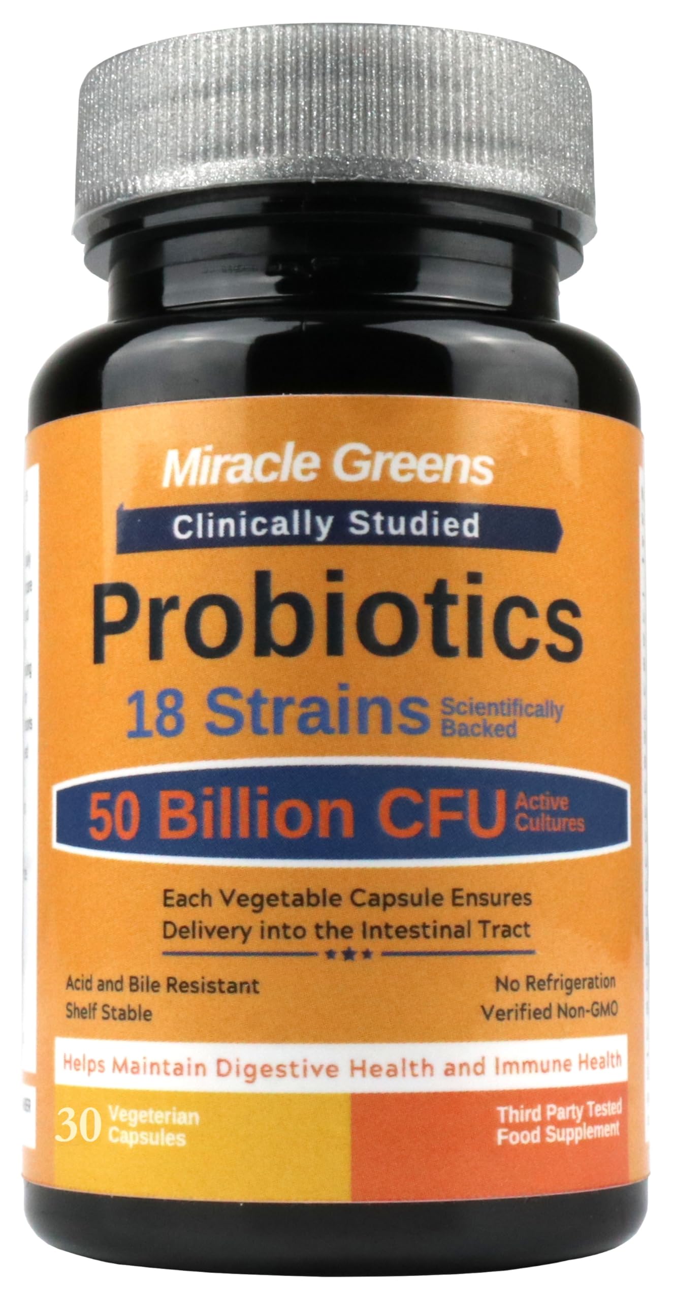 Powerful 50 Billion CFU Probiotics - 18 Strains, Stomach Acid Resistant, Shelf Stable | Highest Strength Bacterial Cultures – Keeps Digestive System Healthy | 1 Month Supply - Made in UK