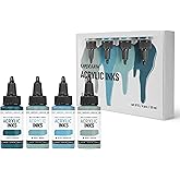Kamenskaya Acrylic Inks for Artists - Acrylic Ink Set, Color Combination #15-4 pcs. 1 Fl Oz (30 ml) Each