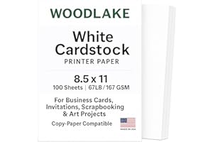 Woodlake White Cardstock Paper, 67lb/167gsm Index Card stock, Multi-Purpose paper, 8.5" x 11" Letter Size, 100 Sheets Computer Paper, Made in USA