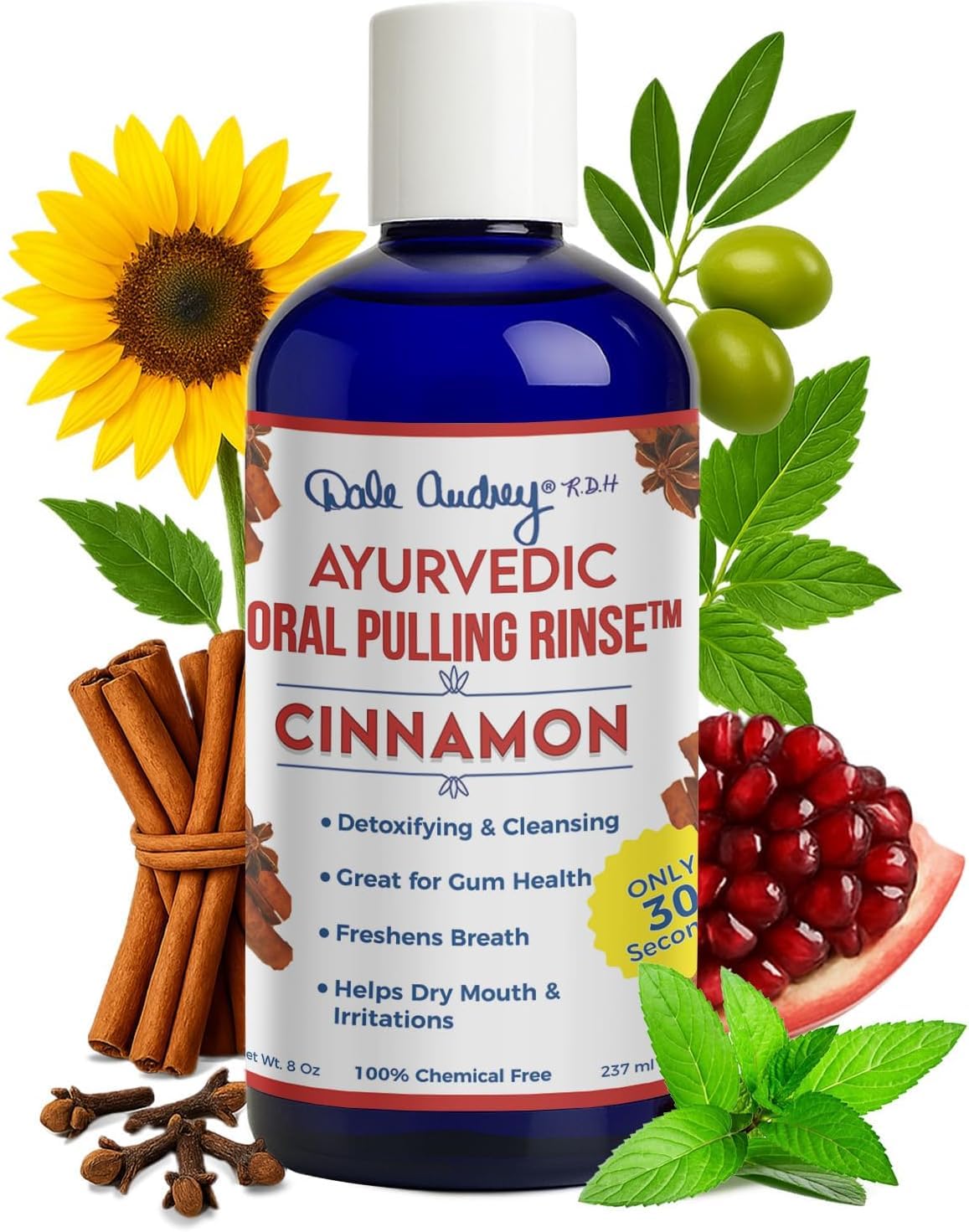 Ayurvedic Oral Pulling Rinse By Dale Audrey,CINNAMON,With Neem, Myrrh, Clove & Oil of Oregano. 8oz (1.5 Month-1tsp) Natural & Organic