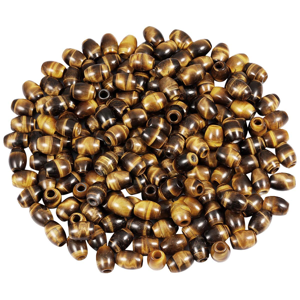 mookaitedecor 30pcs 16mm Natural Barrel Tiger's Eye Large Hole Gemstone Beads for Jewellery Making, Oval Loose Healing Crystal Stone Beads for Crafting European Bracelet Macrame DIY Projects