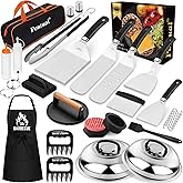 Pontual 31PCS Griddle Accessories Kit for Blackstone, Flat Top Hibachi Grill Spatula Set with 2 Melting Domes, Burger Press, Patty Maker and Apron, Professional Teppanyaki Tools Gifts for Outdoor BBQ