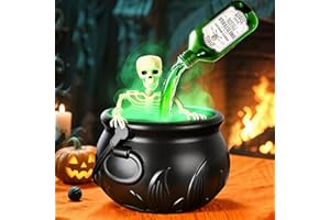 FLANOID Cauldron Halloween Decor with Magic Floating Potion Bottles Fog Diffuser, Halloween Indoor Decorations - Spooky Vintage Black Witches Cauldron Hocus Pocus Party Decor for Home Kitchen Room