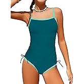 TyeSmo Girls Swimsuit One Piece Bathing Suit Color Block Strap Swimwear Drawstring Swimsuits for Teens 9-16Y with Padded