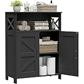 Homhedy Farmhouse Bathroom Storage Cabinet with Doors, Small Floor Cabinet | Toilet Paper Cabinet with Adjustable Shelf, Freestanding Storage Cabinet for Kitchen/Laundry/Living Room, 24"W, Black