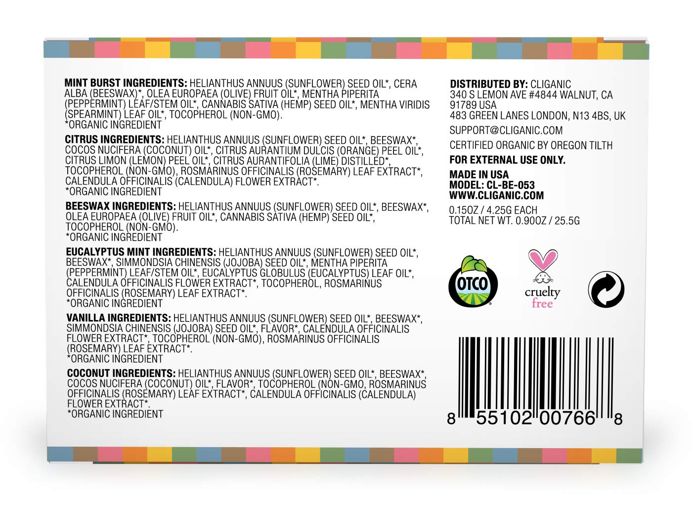 Cliganic USDA Organic Lip Balm Set - 6 Flavors - 100% Natural Moisturizer for Cracked & Dry Lips : Beauty