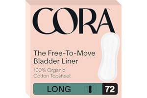 Cora Ultra Thin Organic Bladder Liners | Incontinence & Postpartum Pads for Women | Panty Liners for Bladder Leaks | Breathable Cotton (72 Long)