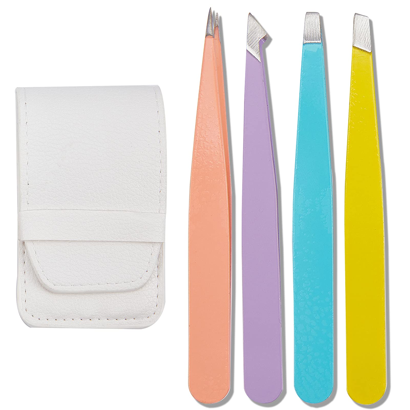 NICENEEDED 4Pcs Precision Tweezers for Eyebrows with Case, Colorful Professional Eyebrow Tweezer Set for Ingrown Hair Removal