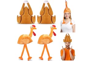 Jamntower 4 Pcs Thanksgiving Turkey Hats with Legs & Roasted Turkey Cap Plush Funny Hat Friendsgiving Woman Man