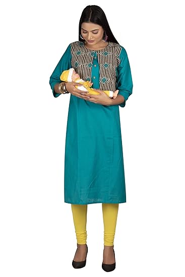 Women's Cotton Maternity/Nursing/Easy Feeding/Breastfeeding/Kurti/Straight Kurta/Dress/with Zippers For PRE and Post Pregnancy