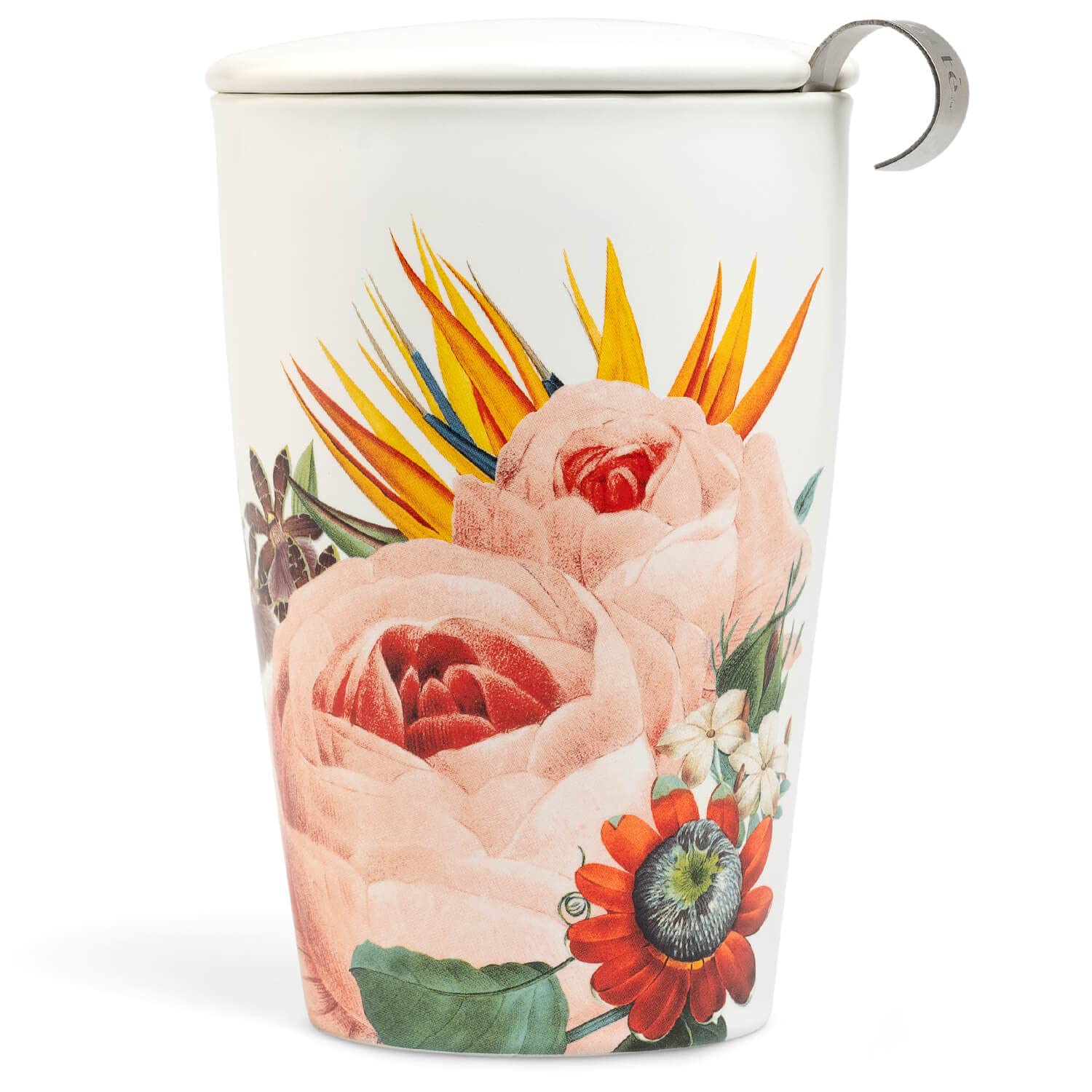 Tea Forte Jubilee KATI Steeping Cup, Ceramic Tea Infuser Cup with Lid & Stainless Steel Loose Leaf Tea Infuser