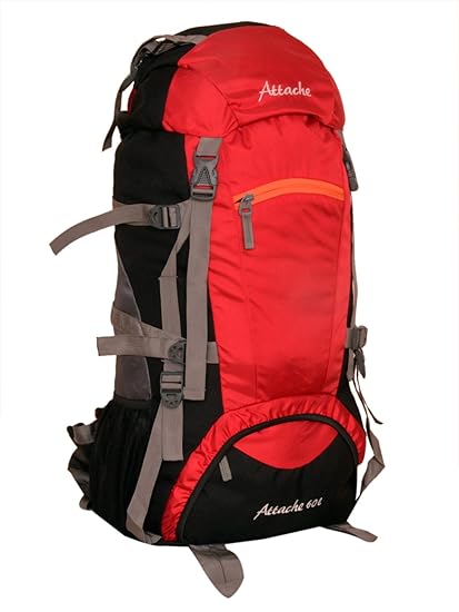 ATTACHE Polyester 60 Ltr Red & Black Trekking Backpacks