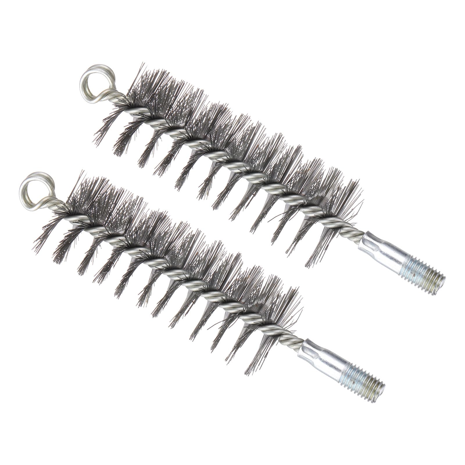 PATIKIL 45mm Dia Bore Brush, 2Pcs Stainless Steel Twisted Wire Cleaning Brush Round Cylinder Pipe Cleaner with 12mm Spiral Shank for Tubes, Ports, Bearings, Drill Driver, Silver Tone