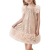 Tutu.kk Girls Sequin Dress Sparkly Sleeveless A-Line Formal Wedding Party Dresses with Layered Tulle