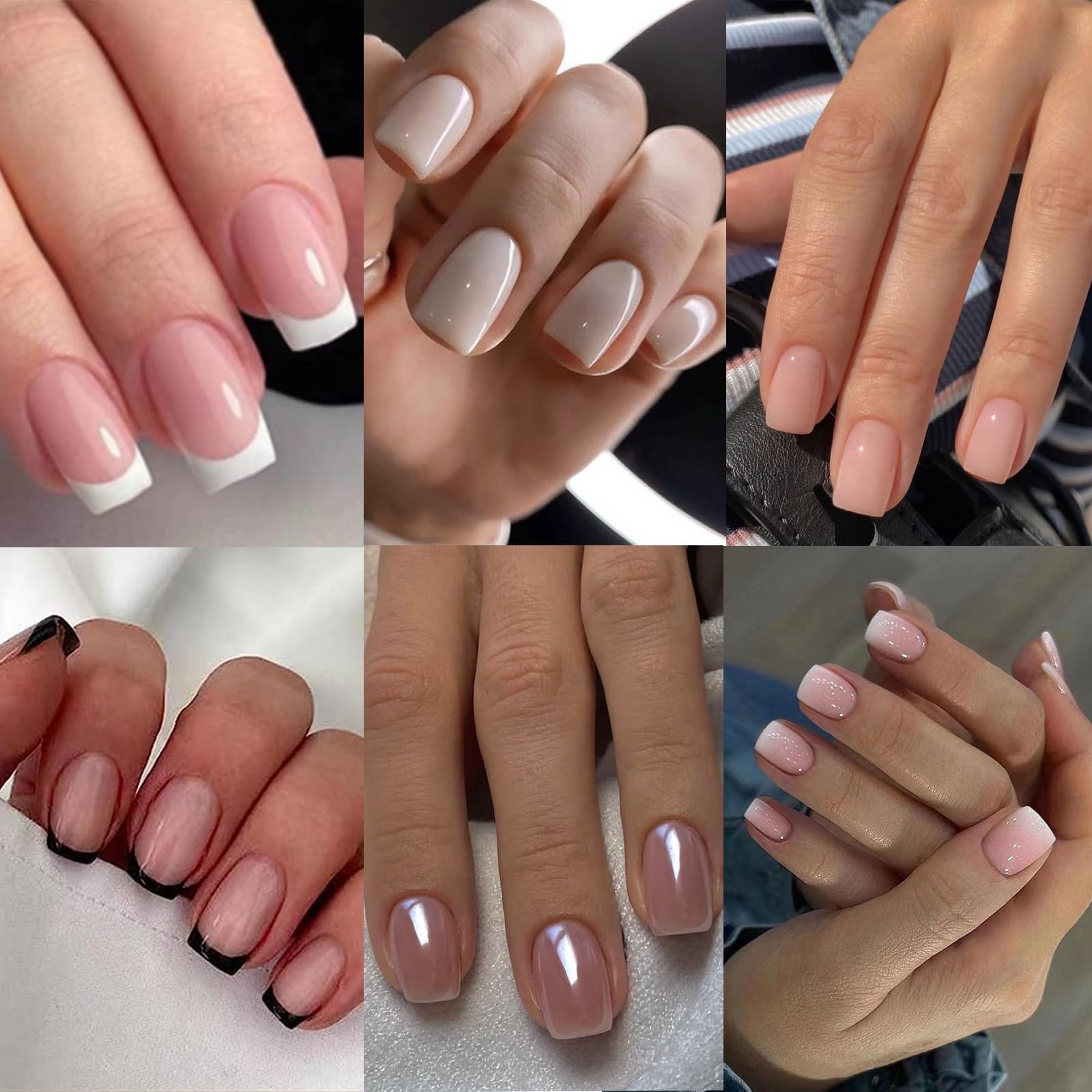 6 Packs (144 Pcs) French Tip Press On Nails - Jsiallye Milky White Short Square Press on Nails Nude Glazed, Gradient Glue On Nails in 12 Sizes - 24 Fake Nails Kit, Simple Stick On Nails for Women
