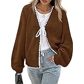 PRETTYGARDEN Womens Fall Cardigan Sweaters 2026 Long Sleeve Open Front Tie Knit Loose Cute Lightweight Sweater