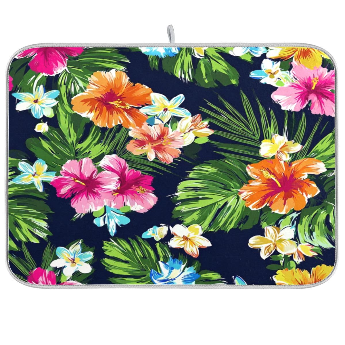 Tarity Colorful Tropical Flowers Dish Drying Mat for Kitchen Counter Absorbent Heat Resistant Microfiber Dishes Drainer Mat 18x24 in Large Dish Pad Sink Mat Protective Pad Kitchen Decor