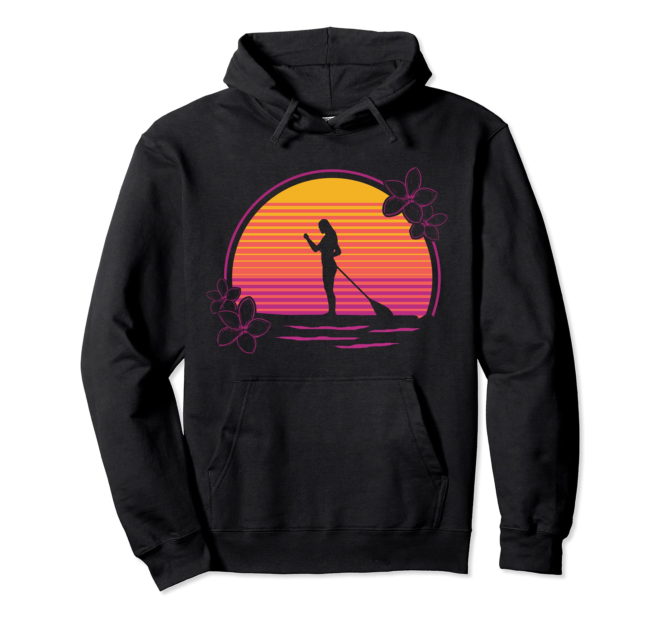 Retro Stand Up Paddling SUP Flowers Paddleboarder Sunset SUP Pullover Hoodie