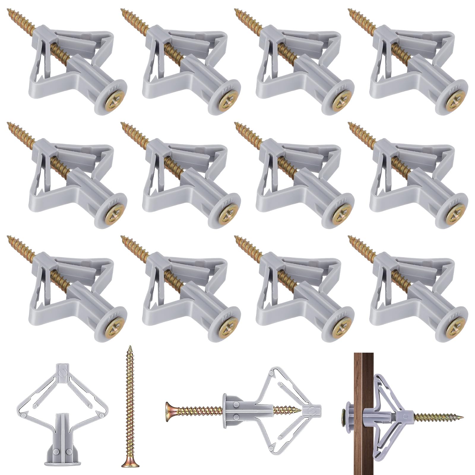 HXC 100pcs Plasterboard Wall Plugs Plasterboard Fixings Drywall Screws and Wall Plugs Set Plasterboard Rawl Plugs Heavy Duty Drywall Anchor Anti-Rotational Expansion Tube for Drywall Cavity