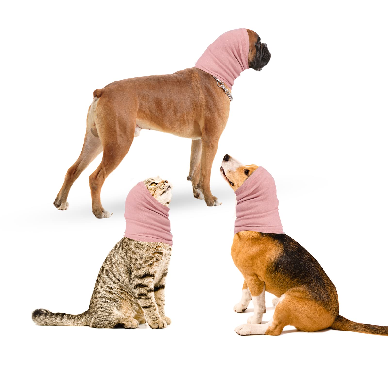 oUUoNNo Dog Snood for Neck and Ear Warmth, Calming Pet Snood Ear Covers for Anxiety Relief and Grooming, Muffs for Dogs and Cats (Medium, Pink)
