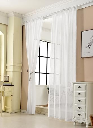 WOLTU® VH5859ws-2, 2er Set Gardinen transparent mit Kräuselband Leinen Optik, Doppelpack Vorhang Stores Voile Fensterschal De