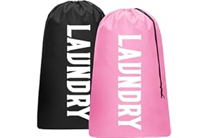 FIODRIMY 2 Pack XL Travel Laundry Bag, Machine Washable Dirty Clothes Organizer, Large Enough to Hold 4 Loads of Laundry, Easy Fit a Laundry Hamper (Black + Pink)