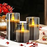 Yinuo Mirror Led Flameless Candles 3 Pack Grey Glass 4 5 6 inch with Remote view 5