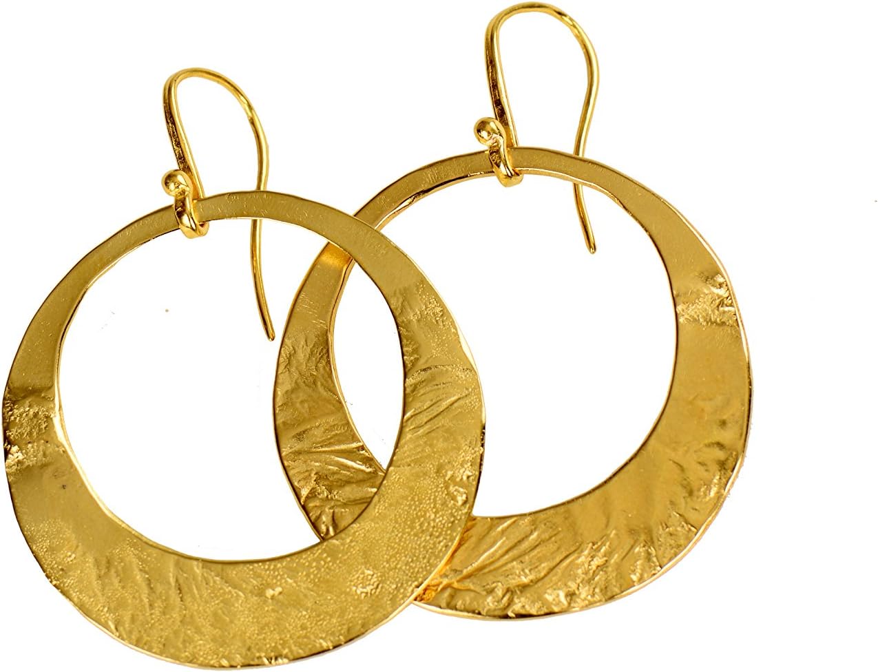 Junam Women's 18k Gold Plated Hoop Earrings Gypsy Style Unique Textured - 100% Handmade