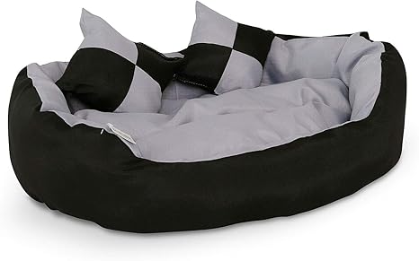 Dibea Litcanapé Lavable Avec Coussin Réversible Pour Chien Grisnoir 65 X 50 X 20 Cm