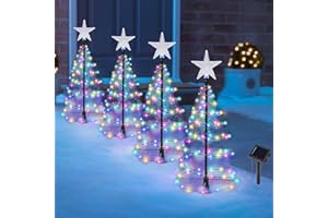 Dynaming 4 Pack Solar Spiral Christmas Trees with Lights, 19" Outdoor Light Up Christmas Pathway Markers with Colorful Lights, Waterproof & Auto On/Off Xmas Decoration for Patio Yard Walkway Driveway