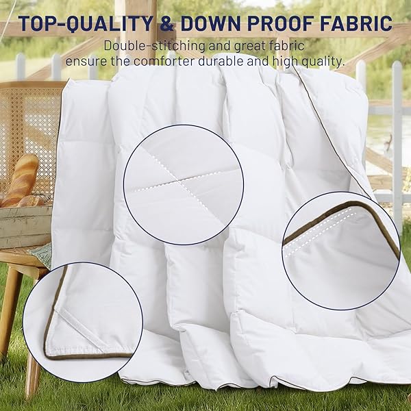 SNOWMAN EXTRA-SOFT DOWN BLANKET QUEEN, LIGHTWEIGHT DOWN COMFORTER WITH 8 CORNER TABS, COOLING BED COMFORTER FOR HOT SLEEPERS, 18OZ FILL WEIGHT AND NOISELESS DOWN PROOF FABRIC (WHITE, 90″X90″)
