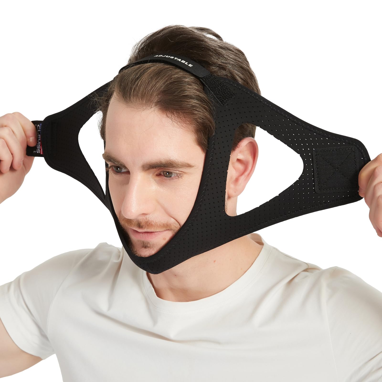 Photo 1 of Adjustable Anti Snoring Chin Strap for CPAP Users - Breathable Snore Stopping Device Face Mask Bandage Keeping Mouth Closed - Chin Strap for Snoring for Men and Women (Black)
