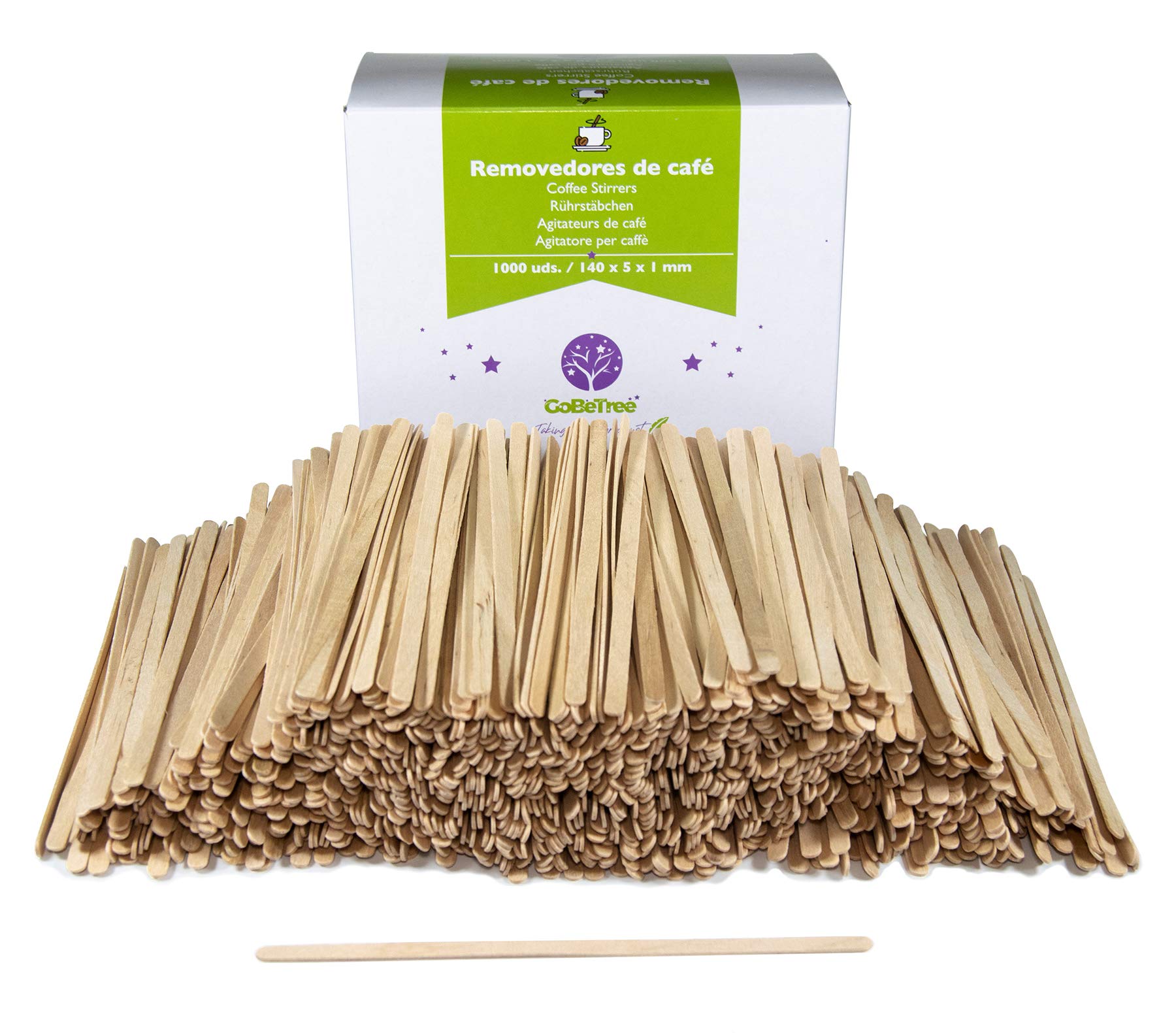 GoBeTree 1000 Pcs Wooden Coffee Stirrers, Biodegradable, 5.5" Long