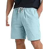 HOTake Men's Linen Shorts Casual Drawstring Elastic Waist Summer Beach Vacation Shorts