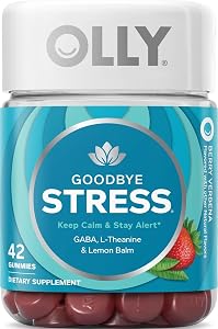 OLLY Goodbye Stress, Stress Support* Supplement, 50mg L-Theanine - 42 Count | Cognitive Support, GABA, L-Theanine & Lemon Bal