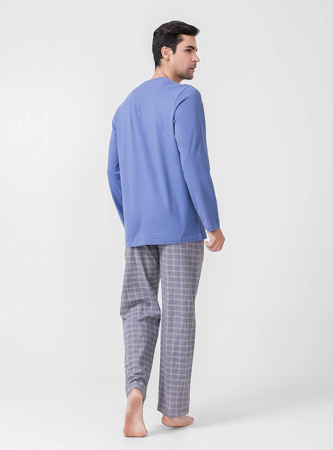 DAVID ARCHY Men's Cotton Pajamas Henley Collar Sleepwear Soft Classic Button-Down Woven Long Sleeve Set: Clothing
