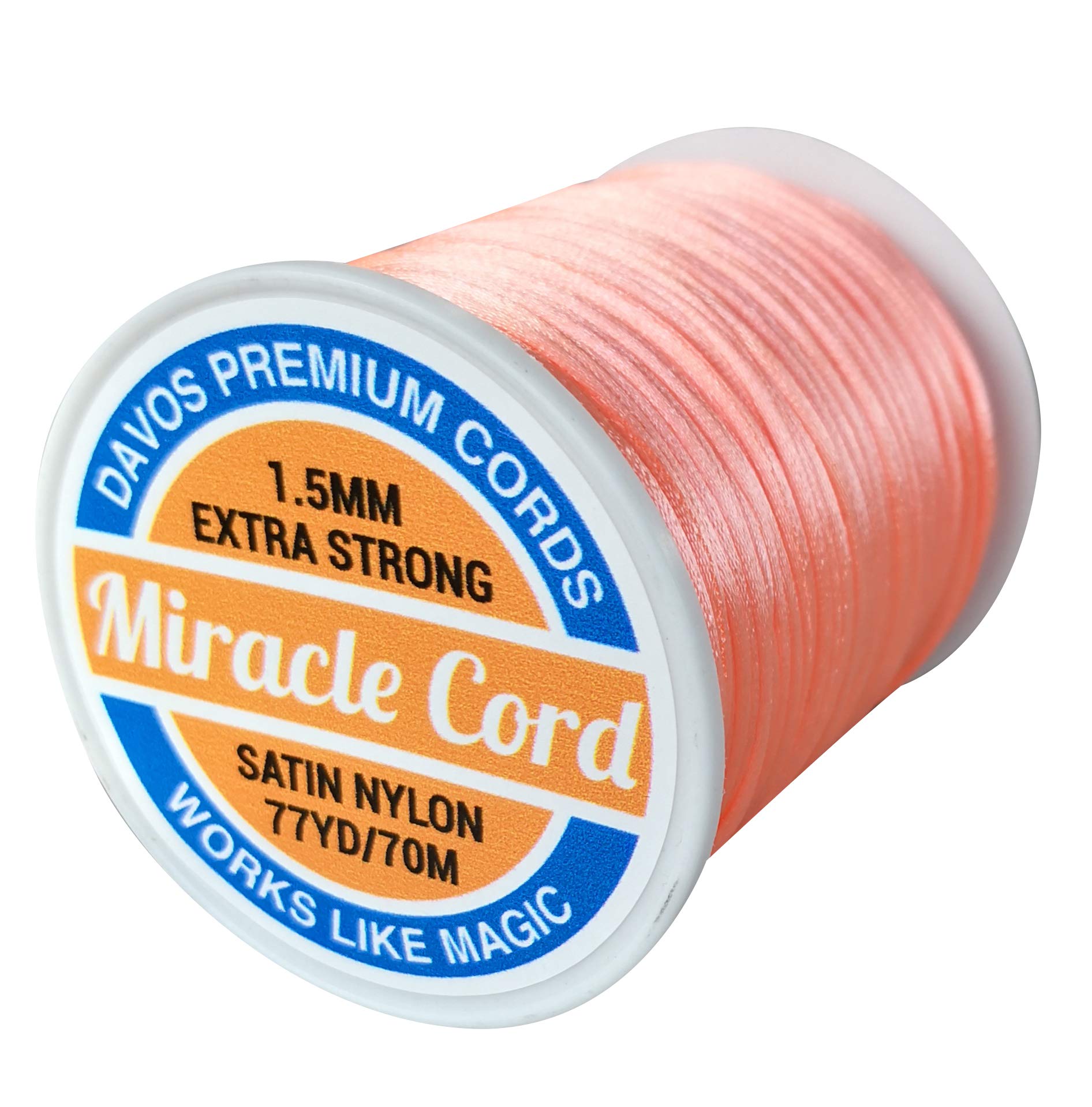 1.5mm Satin Nylon Cord Extra Strong Multi-Use Braided Thread for Jewellery Making Necklace String Beading Soft Shiny Silky Rattail Macrame Sewing Crafting (Peach, 210 metres)