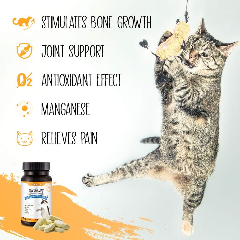Dhohoo Cat Joint Supplement Plus MSM With Vitamin C, Glucosamine and Chondroitin（60 Tablets