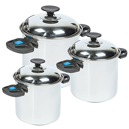 Camping Edelstahl Kochset Bo-Camp, (Øxh): 12x11 cm (1,25 l), 16x15 cm (3 l), 20x19 cm (6 l), 2,3 kg, ineinander stapelbar