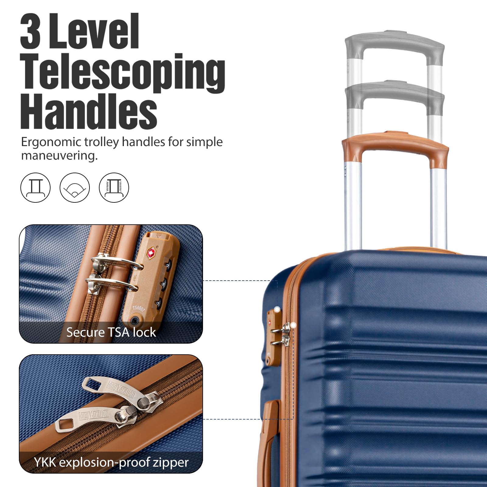 LONG VACATION Luggage Set 6 Piece Luggage ABS hardshell TSA Lock Spinner Wheels Luggage Carry on Suitcase (NAVY, 6 piece set)