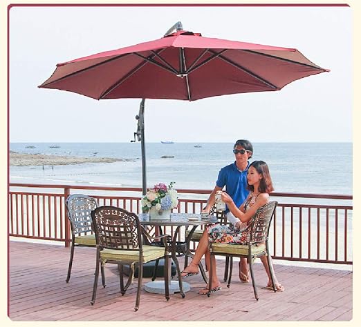 Amazon Com Patio Offset Cantilever Umbrella 10 Feet Outdoor Patio Garden Simply Shade Umbrella With Led Outdoor Lights And Water Injection Base For Garden Deck Backyard Pool Red Home Kitchen