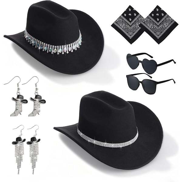 Amazon.com: Rhinestone Cowboy Hat and Earring Set with  display picture 1