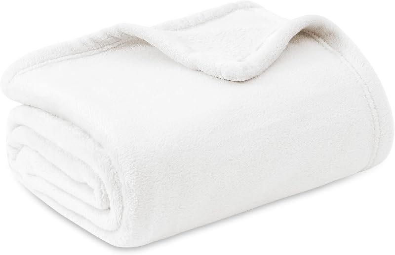 Bedsure Fleece Throw Blanket 130x150 cm Ivory Soft Warm Sofa Bed